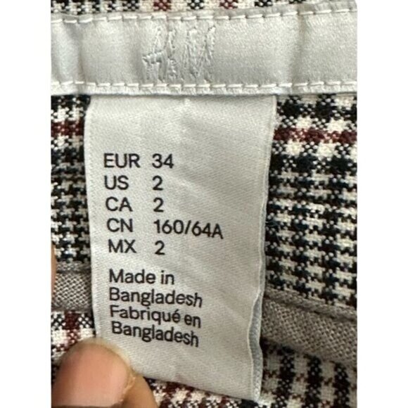 H&M Plaid Pencil Skirt Knee-length Button Up Taupe Sz 2 Buttons Side Slit Office - Picture 7 of 9